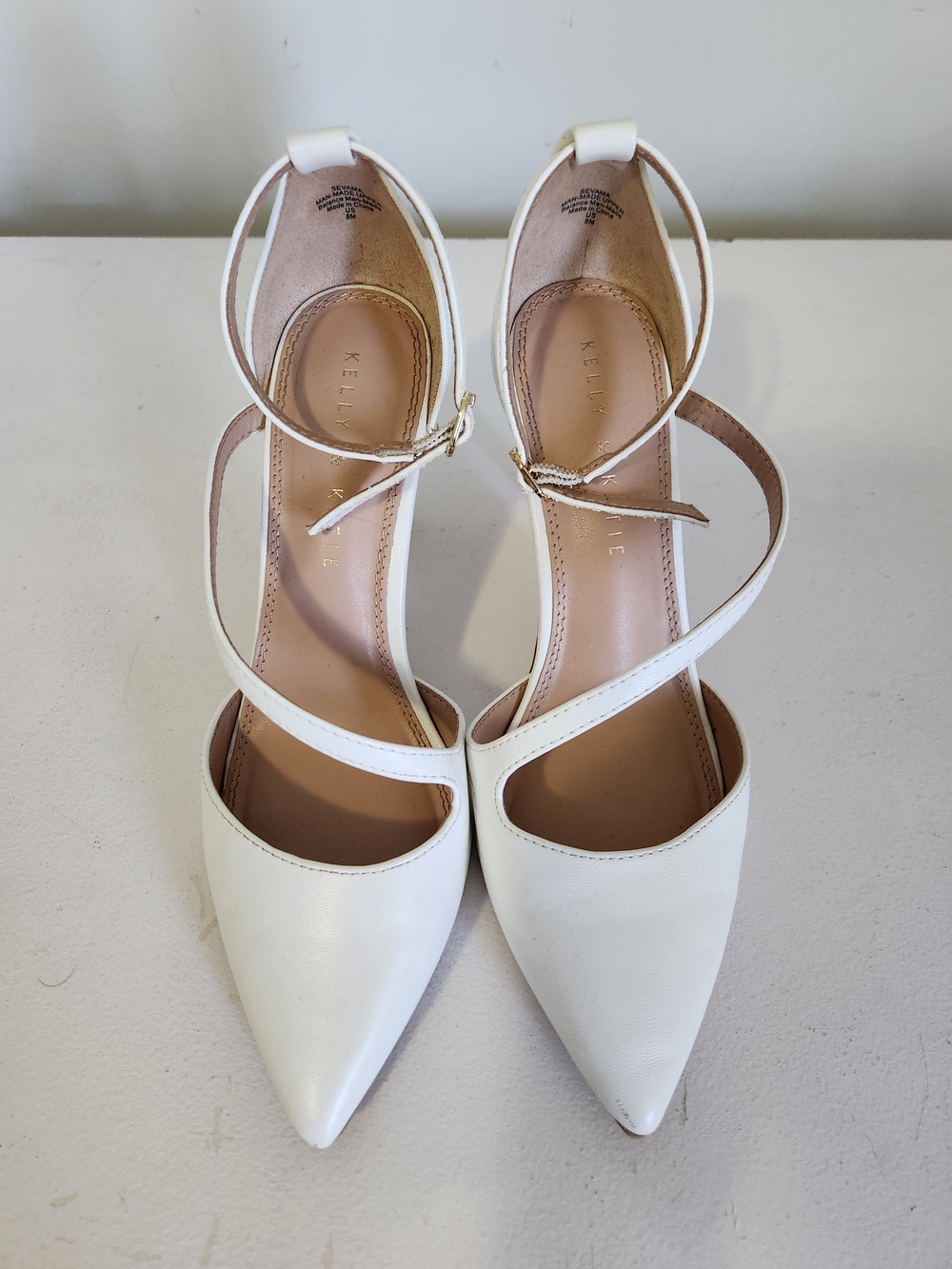 New Kelly & Katie White Pointed Ankle-Strap Heels
